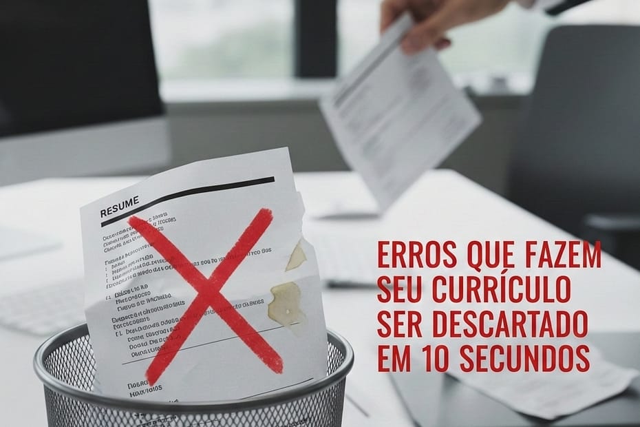 Currículo sendo descartado em lixeira pelo recrutador